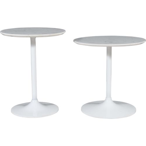 Camille End Table in White Solid Marble & White Iron (Set of 2)